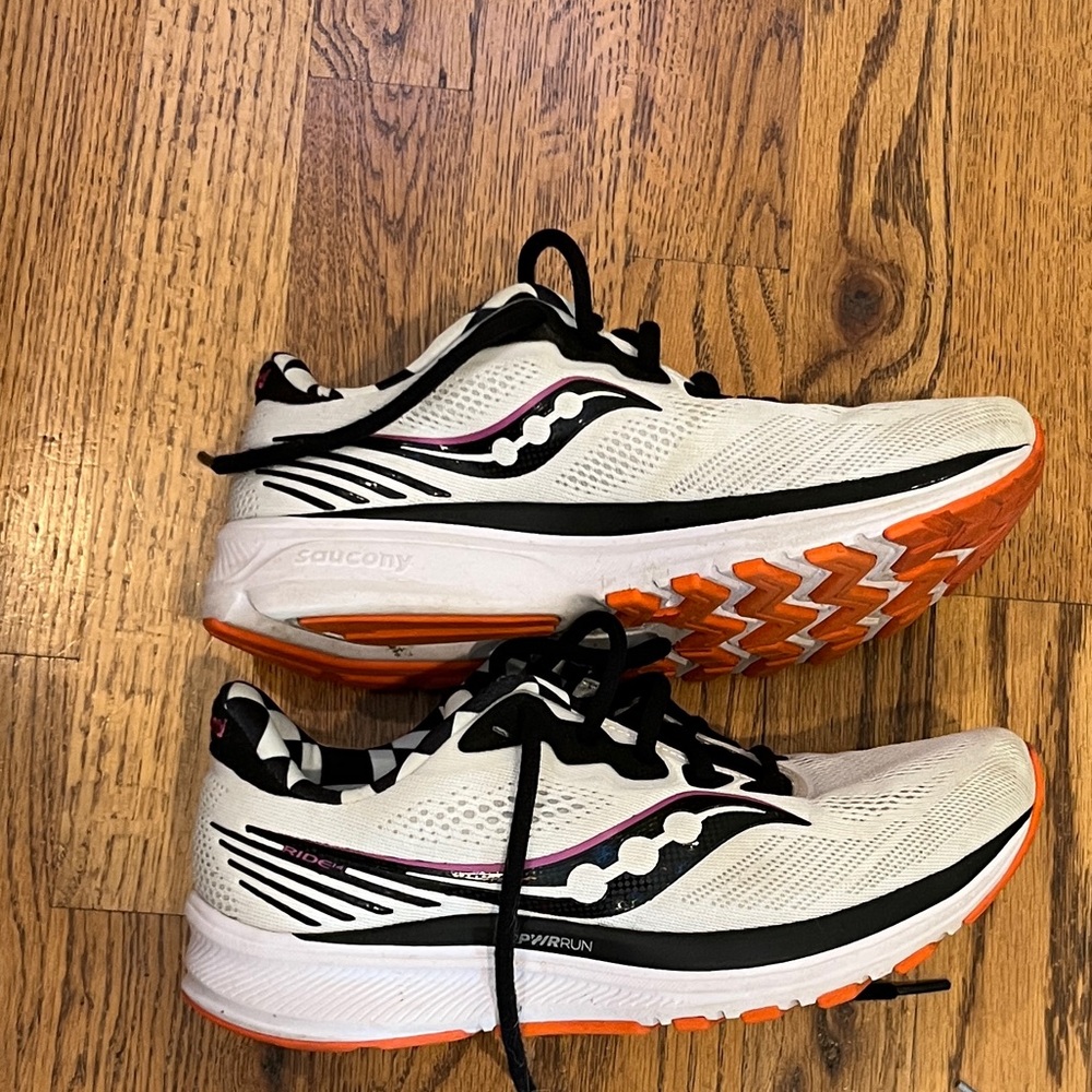 Saucony White and Orange Athletic Sneakers